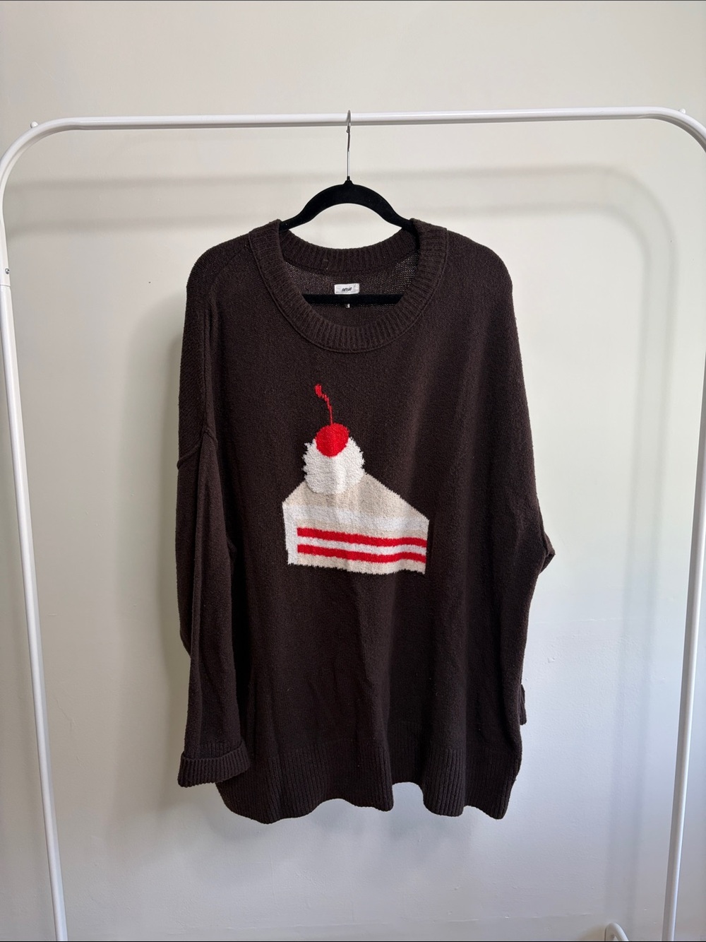 aerie Brown Crewneck Sweater with Cake Slice Graphic